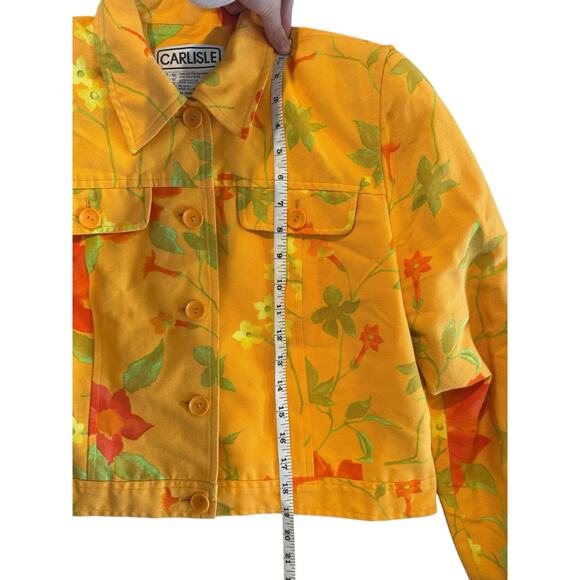 Carlisle Orange Yellow Floral Cropped Jacket Silk Cotton Blend Size 10 - Picture 11 of 11